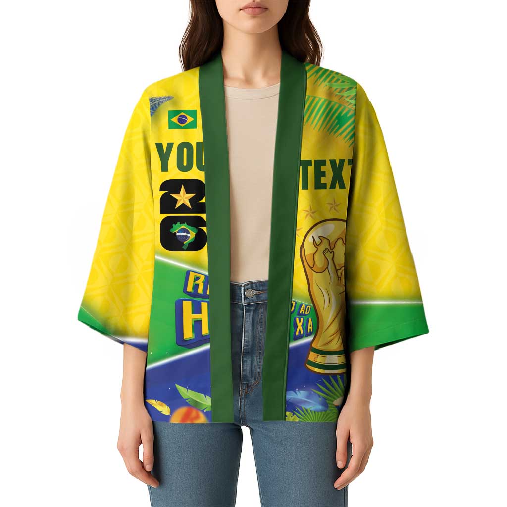 Personalized Brasil Rumo ao Hexa 26 Kimono World Trophy Gold Tropical Plants Carnival Style