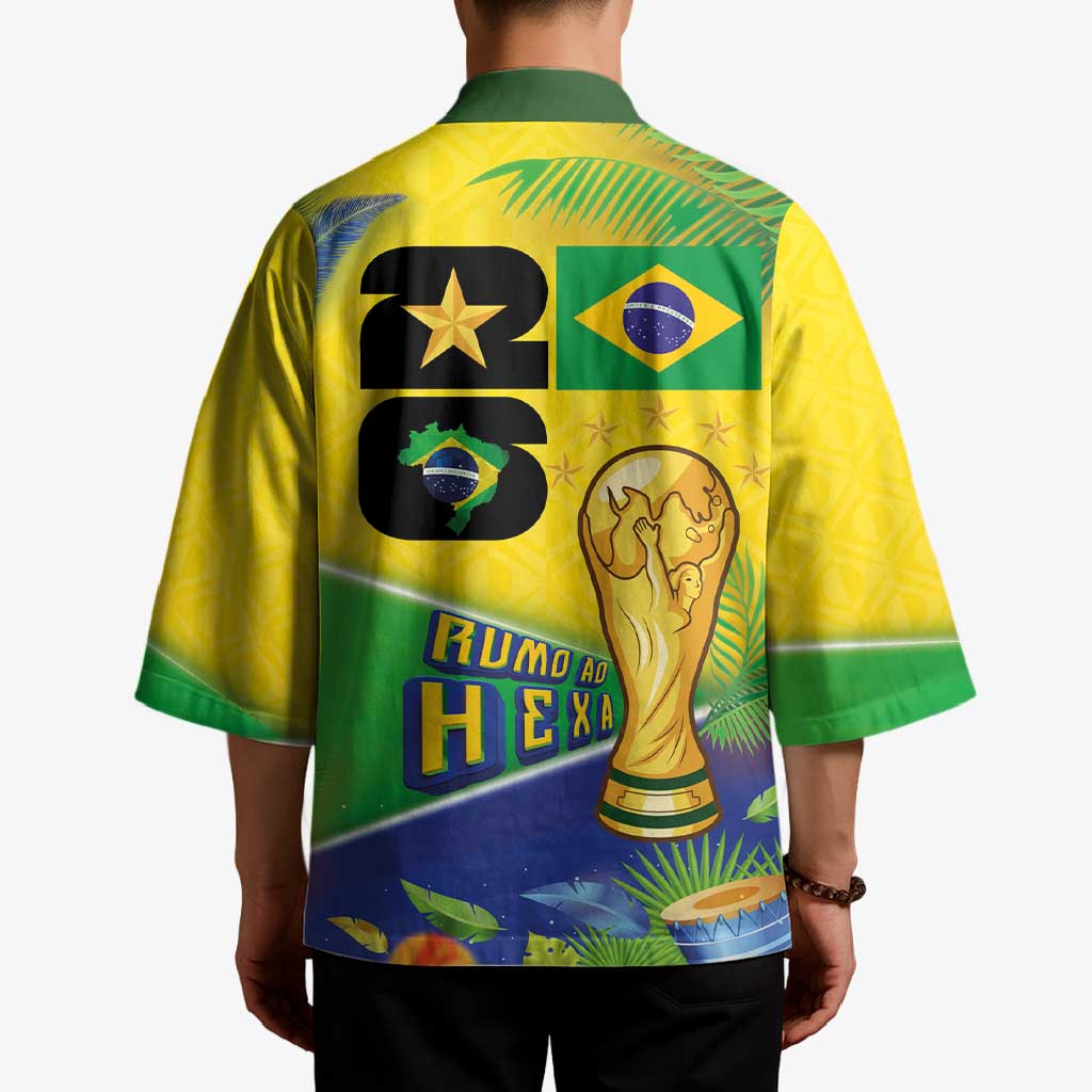 Personalized Brasil Rumo ao Hexa 26 Kimono World Trophy Gold Tropical Plants Carnival Style