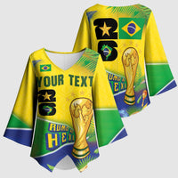 Personalized Brasil Rumo ao Hexa 26 Kimono Sleeve Blouse World Trophy Gold Tropical Plants Carnival Style