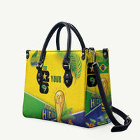 Personalized Brasil Rumo ao Hexa 26 Leather Bag World Trophy Gold Tropical Plants Carnival Style