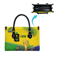 Personalized Brasil Rumo ao Hexa 26 Leather Bag World Trophy Gold Tropical Plants Carnival Style