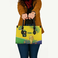Personalized Brasil Rumo ao Hexa 26 Leather Bag World Trophy Gold Tropical Plants Carnival Style