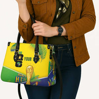 Personalized Brasil Rumo ao Hexa 26 Leather Bag World Trophy Gold Tropical Plants Carnival Style