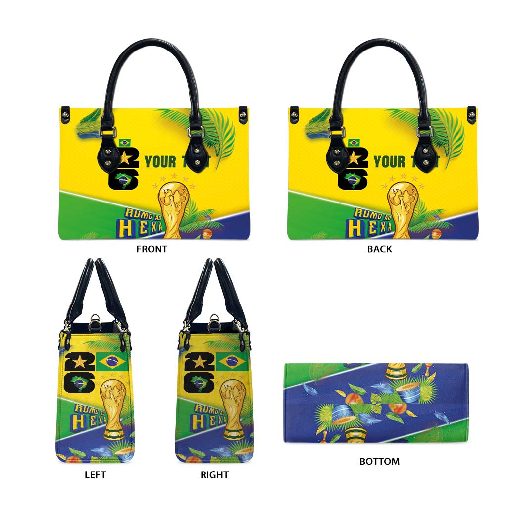 Personalized Brasil Rumo ao Hexa 26 Leather Bag World Trophy Gold Tropical Plants Carnival Style