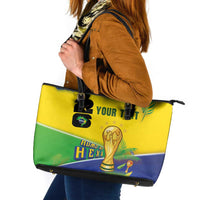 Personalized Brasil Rumo ao Hexa 26 Leather Tote Bag World Trophy Gold Tropical Plants Carnival Style