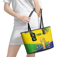 Personalized Brasil Rumo ao Hexa 26 Leather Tote Bag World Trophy Gold Tropical Plants Carnival Style