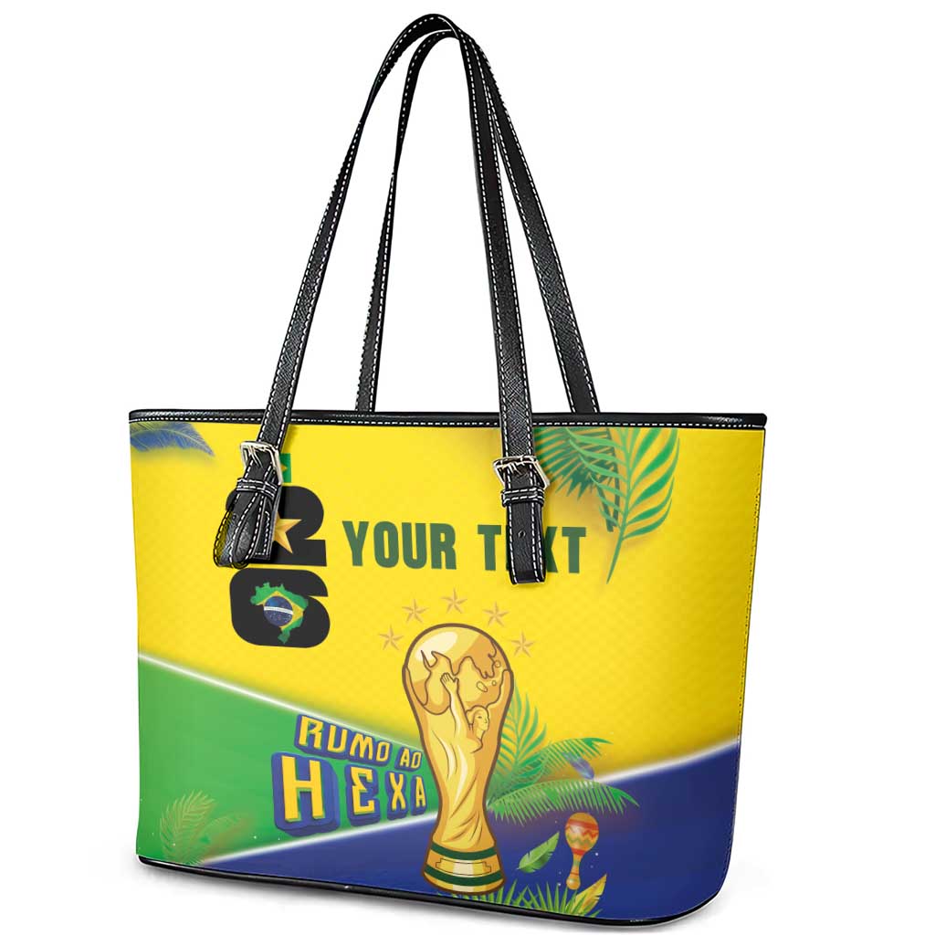 Personalized Brasil Rumo ao Hexa 26 Leather Tote Bag World Trophy Gold Tropical Plants Carnival Style