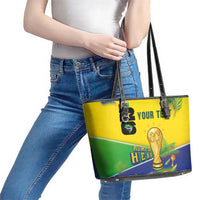 Personalized Brasil Rumo ao Hexa 26 Leather Tote Bag World Trophy Gold Tropical Plants Carnival Style