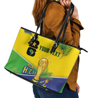 Personalized Brasil Rumo ao Hexa 26 Leather Tote Bag World Trophy Gold Tropical Plants Carnival Style