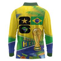 Personalized Brasil Rumo ao Hexa 26 Long Sleeve Polo Shirt World Trophy Gold Tropical Plants Carnival Style