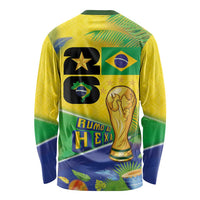 Personalized Brasil Rumo ao Hexa 26 Long Sleeve Shirt World Trophy Gold Tropical Plants Carnival Style