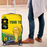 Personalized Brasil Rumo ao Hexa 26 Luggage Cover World Trophy Gold Tropical Plants Carnival Style