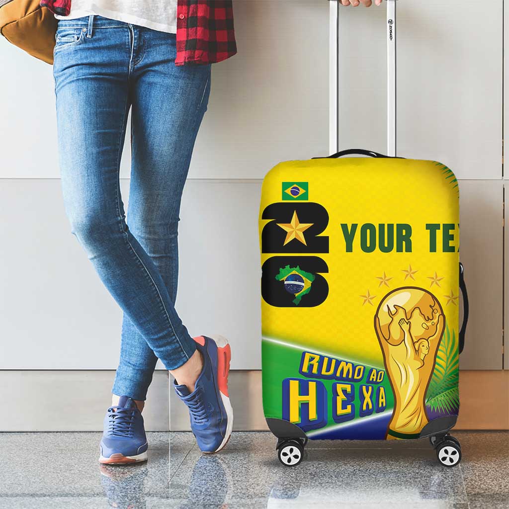 Personalized Brasil Rumo ao Hexa 26 Luggage Cover World Trophy Gold Tropical Plants Carnival Style