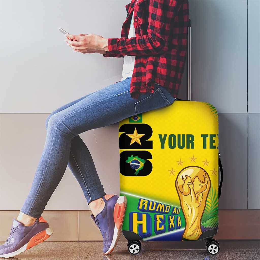 Personalized Brasil Rumo ao Hexa 26 Luggage Cover World Trophy Gold Tropical Plants Carnival Style