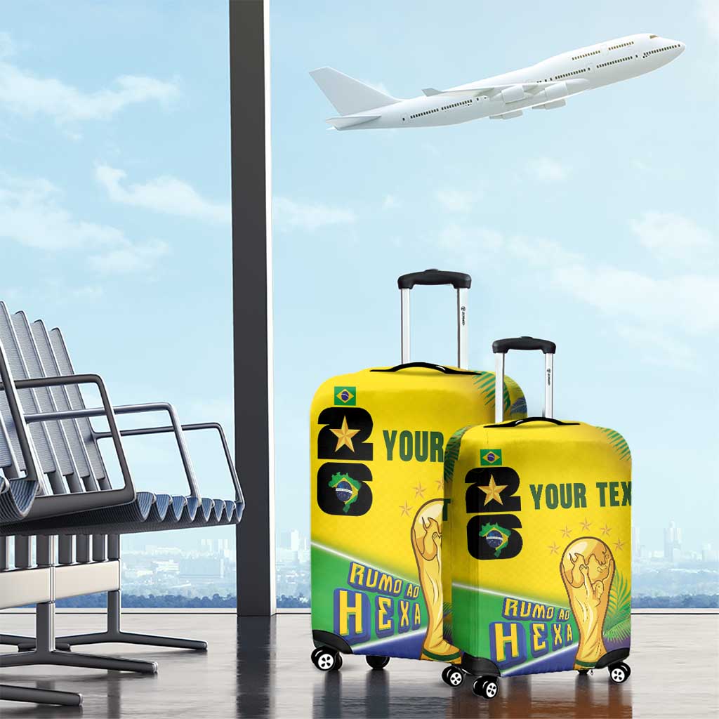 Personalized Brasil Rumo ao Hexa 26 Luggage Cover World Trophy Gold Tropical Plants Carnival Style