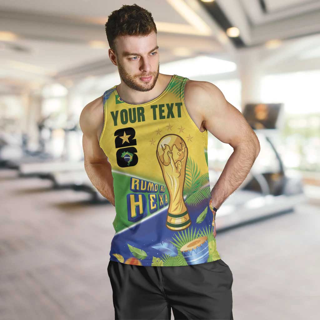 Personalized Brasil Rumo ao Hexa 26 Men Tank Top World Trophy Gold Tropical Plants Carnival Style
