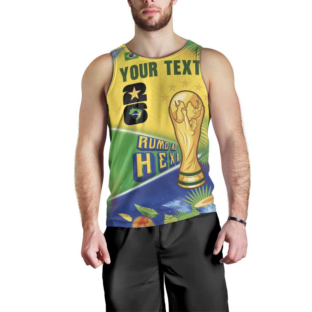 Personalized Brasil Rumo ao Hexa 26 Men Tank Top World Trophy Gold Tropical Plants Carnival Style