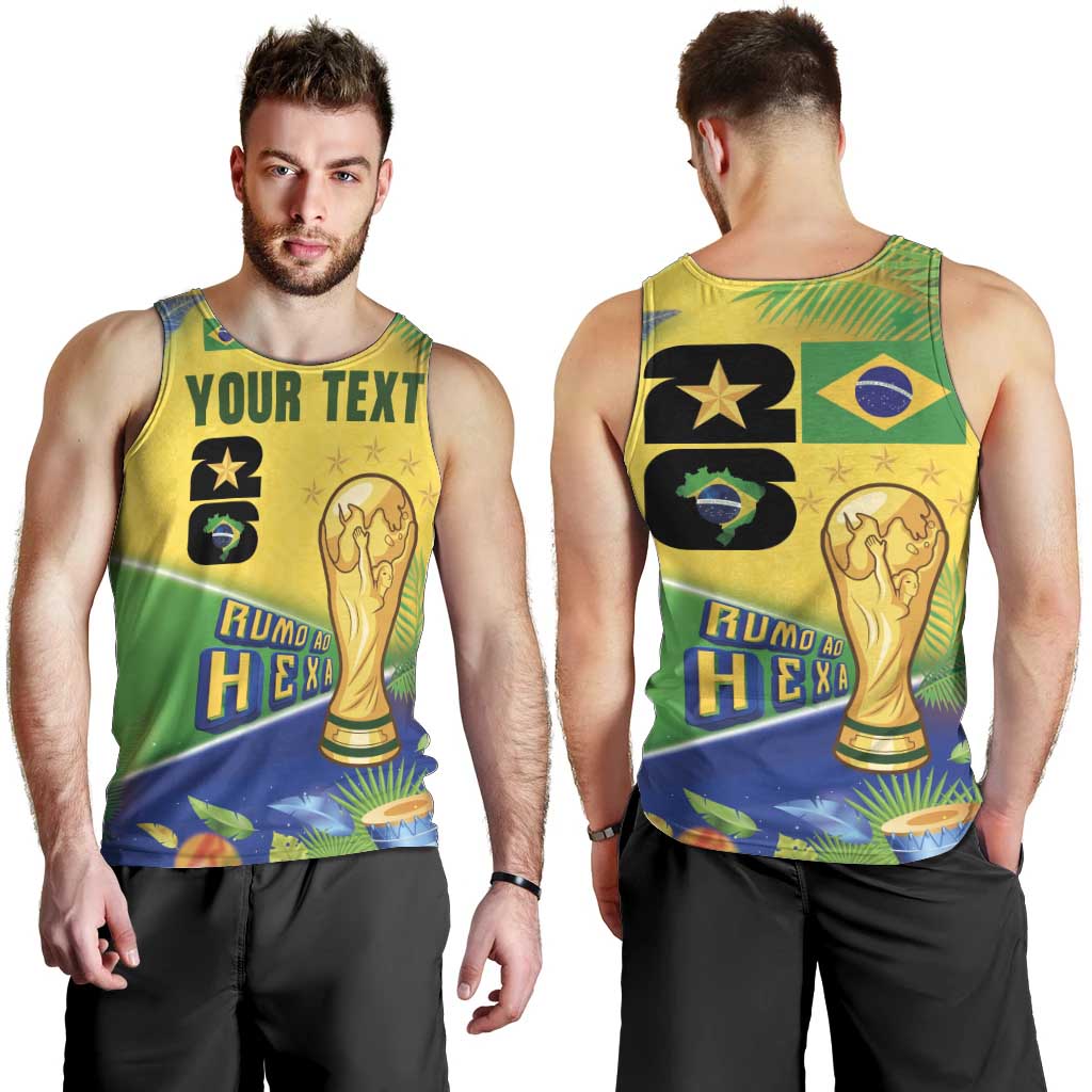 Personalized Brasil Rumo ao Hexa 26 Men Tank Top World Trophy Gold Tropical Plants Carnival Style