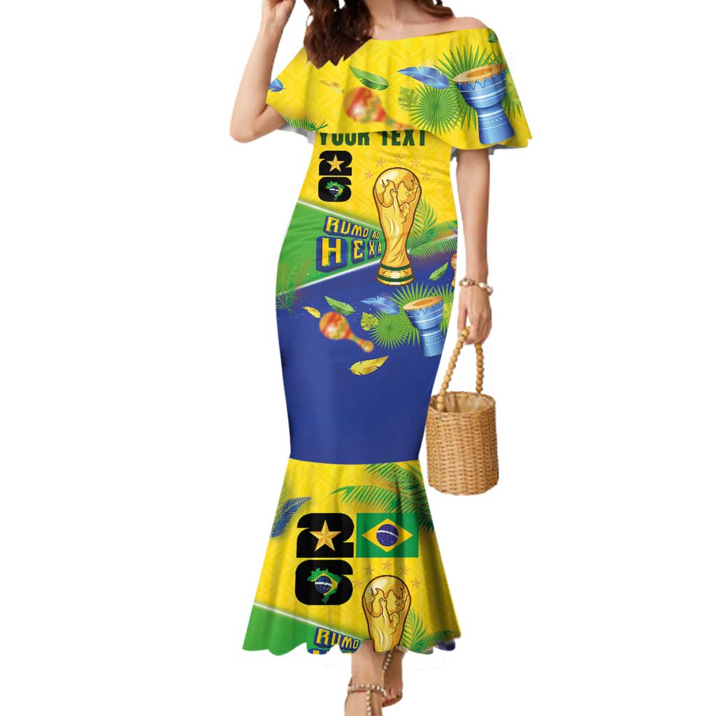 Personalized Brasil Rumo ao Hexa 26 Mermaid Dress World Trophy Gold Tropical Plants Carnival Style