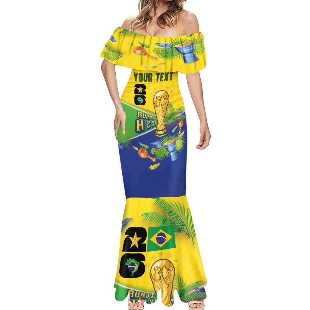 Personalized Brasil Rumo ao Hexa 26 Mermaid Dress World Trophy Gold Tropical Plants Carnival Style