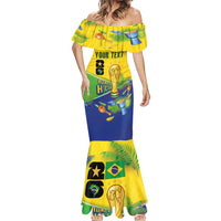 Personalized Brasil Rumo ao Hexa 26 Mermaid Dress World Trophy Gold Tropical Plants Carnival Style