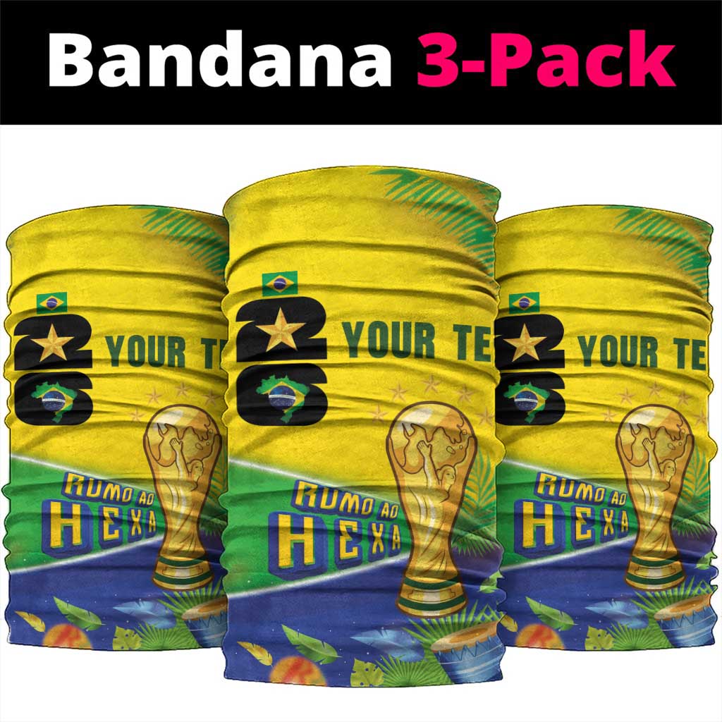 Personalized Brasil Rumo ao Hexa 26 Neck Gaiter World Trophy Gold Tropical Plants Carnival Style