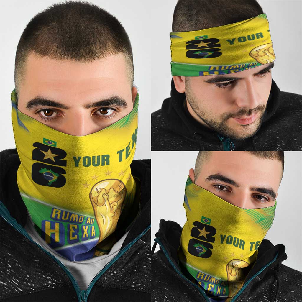 Personalized Brasil Rumo ao Hexa 26 Neck Gaiter World Trophy Gold Tropical Plants Carnival Style