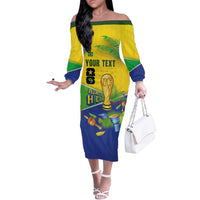 Personalized Brasil Rumo ao Hexa 26 Off The Shoulder Long Sleeve Dress World Trophy Gold Tropical Plants Carnival Style