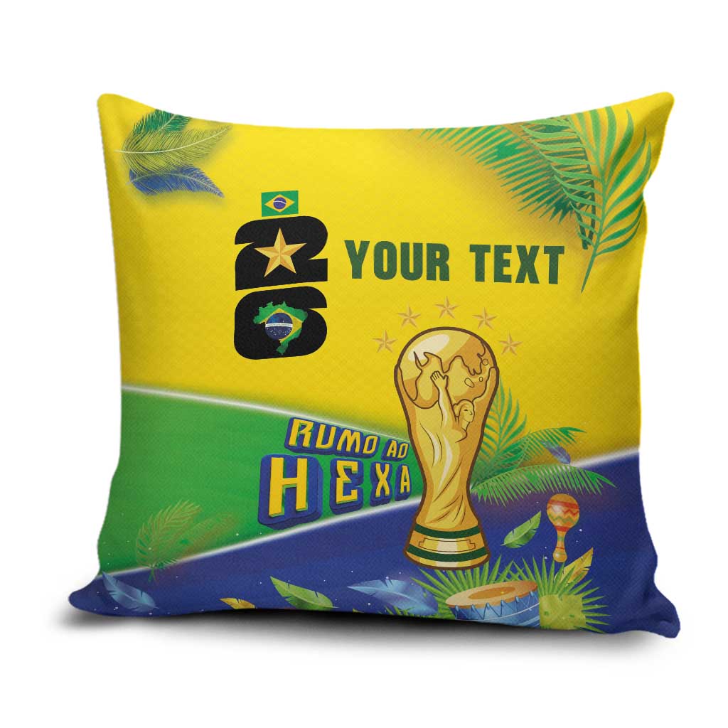 Personalized Brasil Rumo ao Hexa 26 Pillow Cover World Trophy Gold Tropical Plants Carnival Style