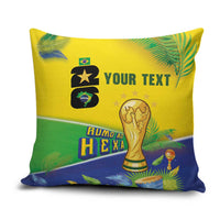Personalized Brasil Rumo ao Hexa 26 Pillow Cover World Trophy Gold Tropical Plants Carnival Style