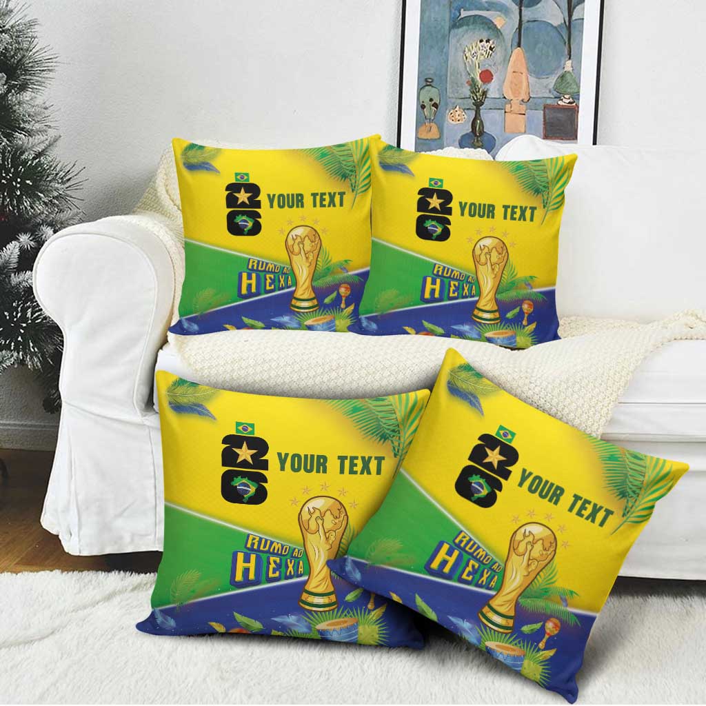 Personalized Brasil Rumo ao Hexa 26 Pillow Cover World Trophy Gold Tropical Plants Carnival Style