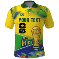Personalized Brasil Rumo ao Hexa 26 Polo Shirt World Trophy Gold Tropical Plants Carnival Style