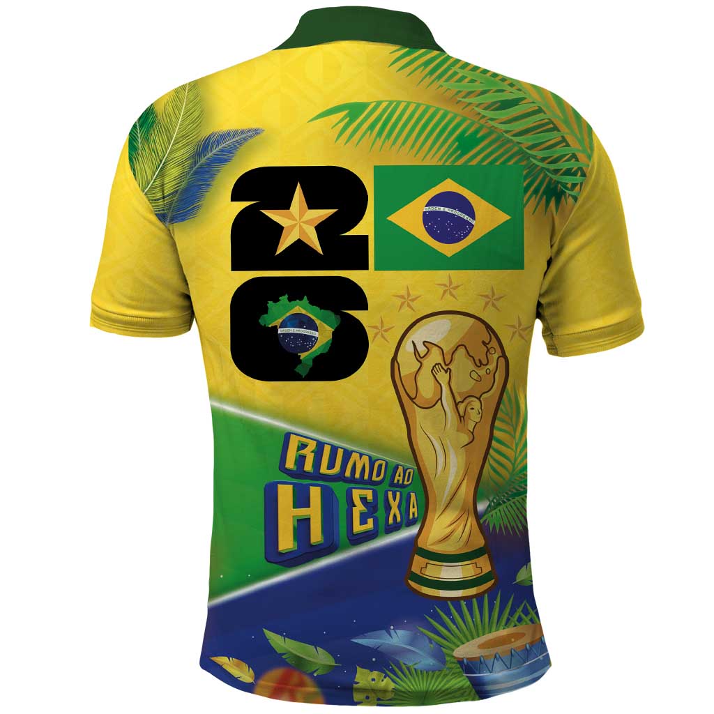 Personalized Brasil Rumo ao Hexa 26 Polo Shirt World Trophy Gold Tropical Plants Carnival Style
