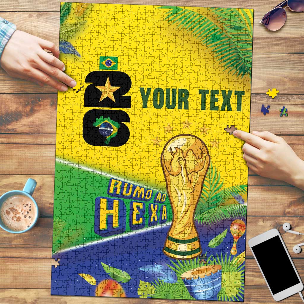 Personalized Brasil Rumo ao Hexa 26 Puzzle World Trophy Gold Tropical Plants Carnival Style