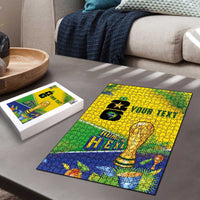Personalized Brasil Rumo ao Hexa 26 Puzzle World Trophy Gold Tropical Plants Carnival Style