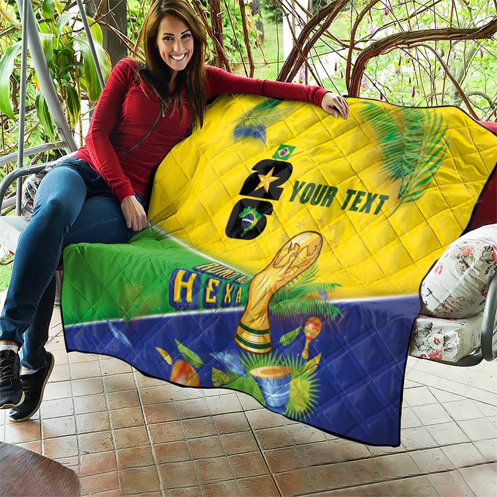 Personalized Brasil Rumo ao Hexa 26 Quilt World Trophy Gold Tropical Plants Carnival Style