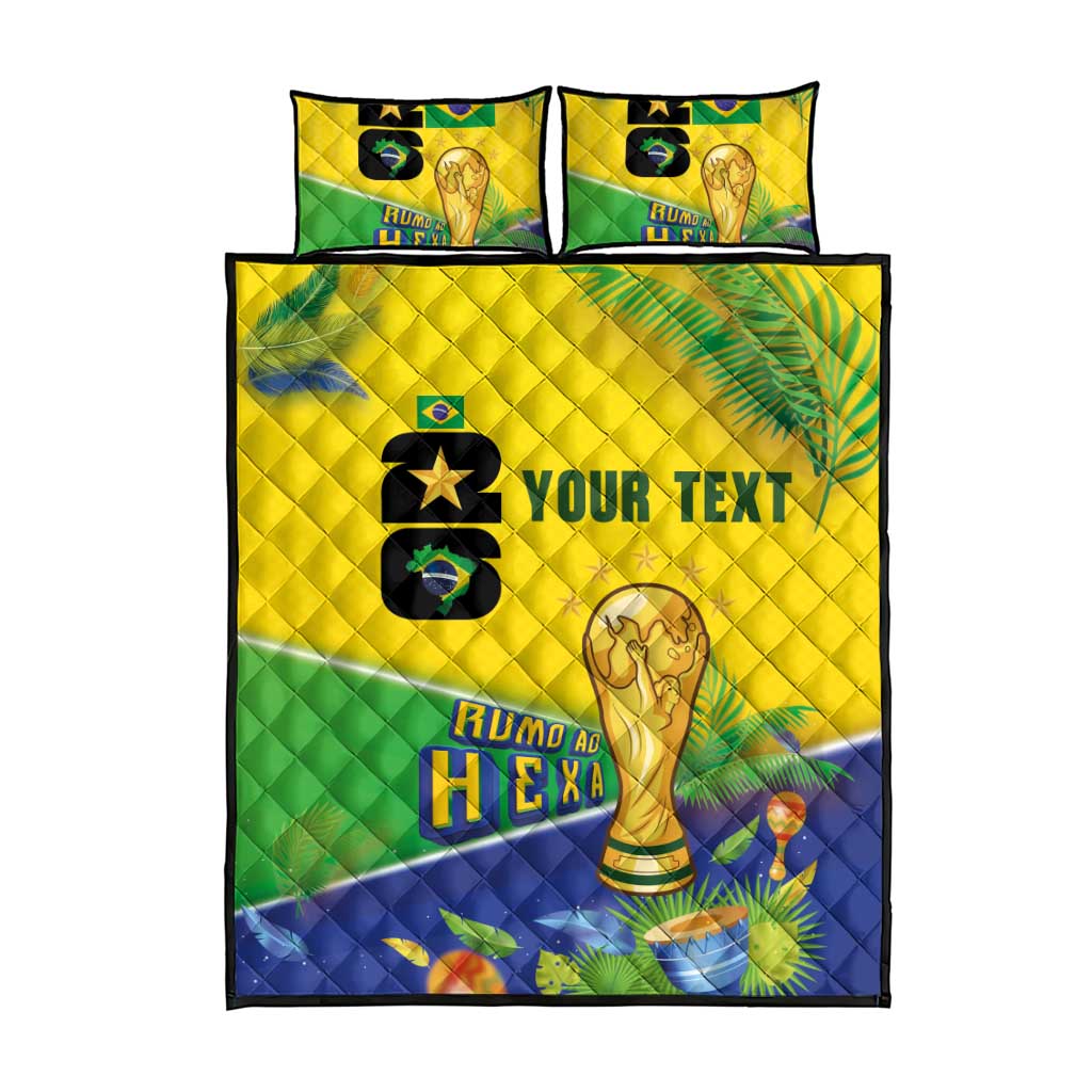 Personalized Brasil Rumo ao Hexa 26 Quilt Bed Set World Trophy Gold Tropical Plants Carnival Style