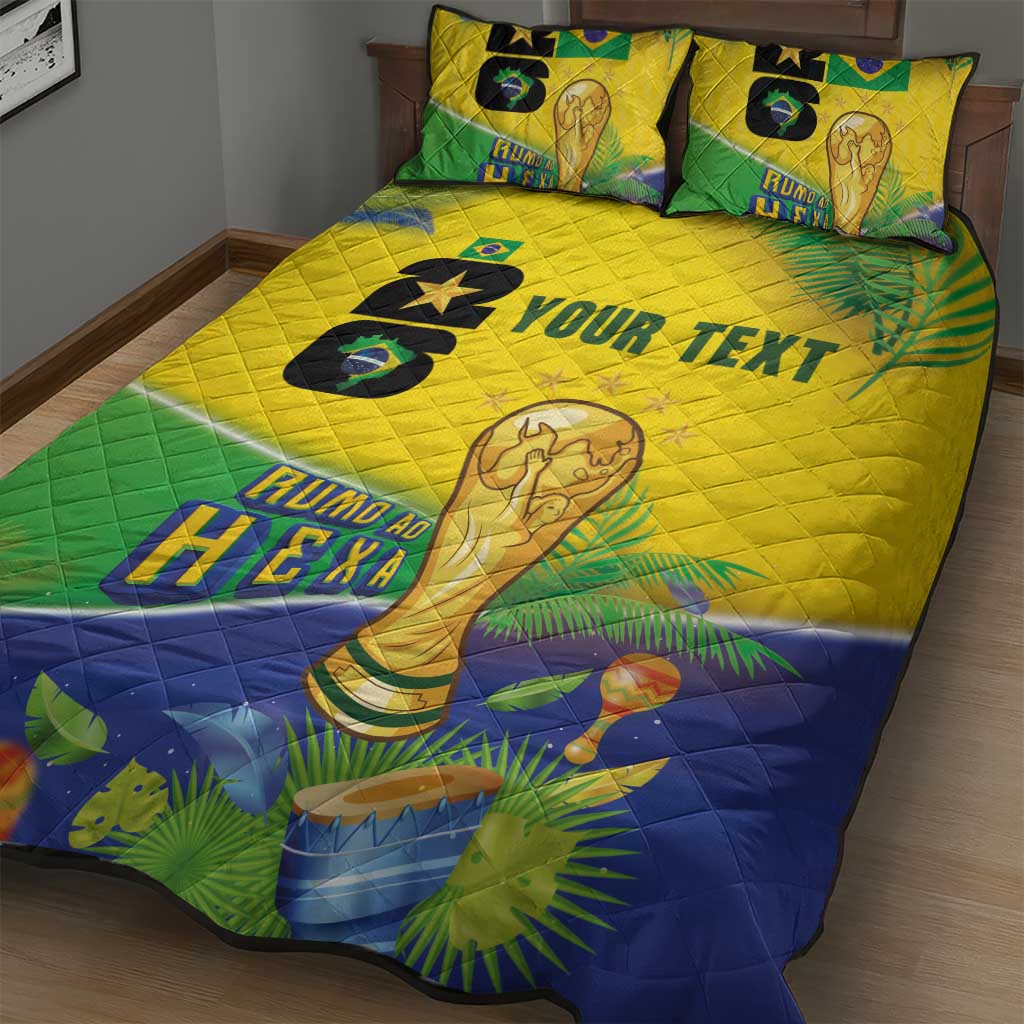 Personalized Brasil Rumo ao Hexa 26 Quilt Bed Set World Trophy Gold Tropical Plants Carnival Style