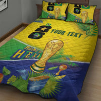 Personalized Brasil Rumo ao Hexa 26 Quilt Bed Set World Trophy Gold Tropical Plants Carnival Style