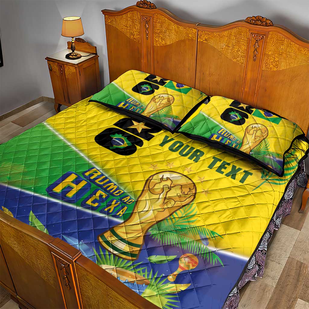 Personalized Brasil Rumo ao Hexa 26 Quilt Bed Set World Trophy Gold Tropical Plants Carnival Style