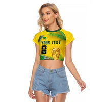 Personalized Brasil Rumo ao Hexa 26 Raglan Cropped T Shirt World Trophy Gold Tropical Plants Carnival Style