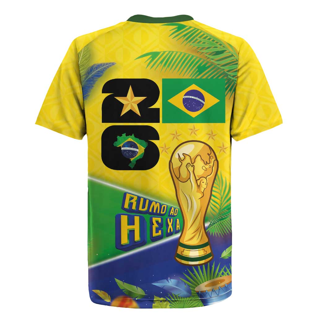 Personalized Brasil Rumo ao Hexa 26 Rugby Jersey World Trophy Gold Tropical Plants Carnival Style