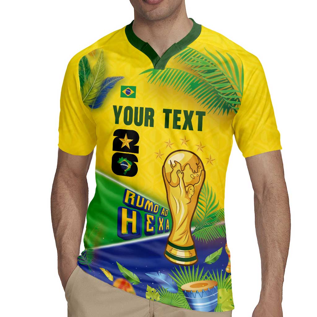 Personalized Brasil Rumo ao Hexa 26 Rugby Jersey World Trophy Gold Tropical Plants Carnival Style