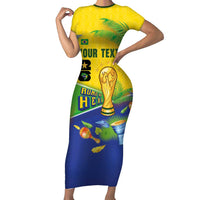 Personalized Brasil Rumo ao Hexa 26 Short Sleeve Bodycon Dress World Trophy Gold Tropical Plants Carnival Style