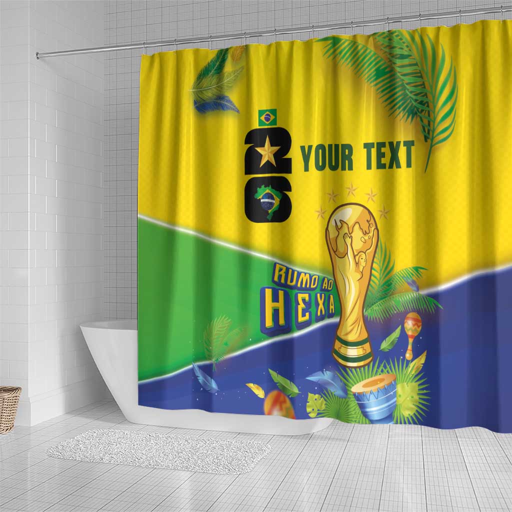 Personalized Brasil Rumo ao Hexa 26 Shower Curtain World Trophy Gold Tropical Plants Carnival Style