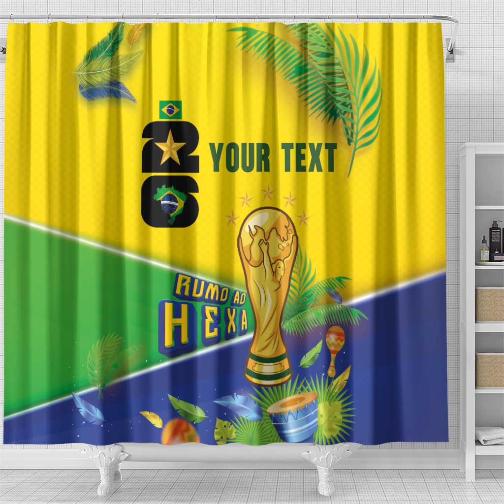 Personalized Brasil Rumo ao Hexa 26 Shower Curtain World Trophy Gold Tropical Plants Carnival Style