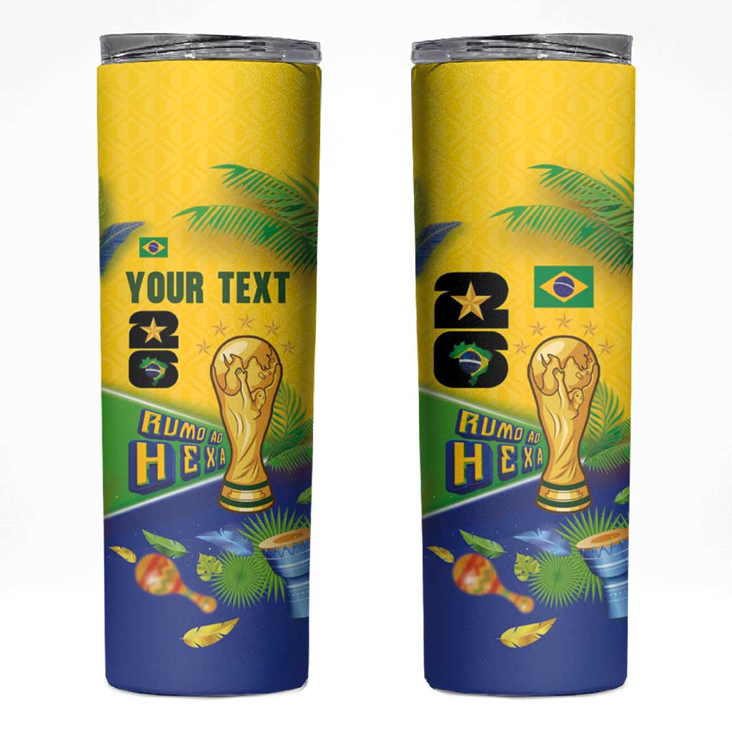 Personalized Brasil Rumo ao Hexa 26 Skinny Tumbler World Trophy Gold Tropical Plants Carnival Style