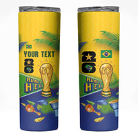 Personalized Brasil Rumo ao Hexa 26 Skinny Tumbler World Trophy Gold Tropical Plants Carnival Style