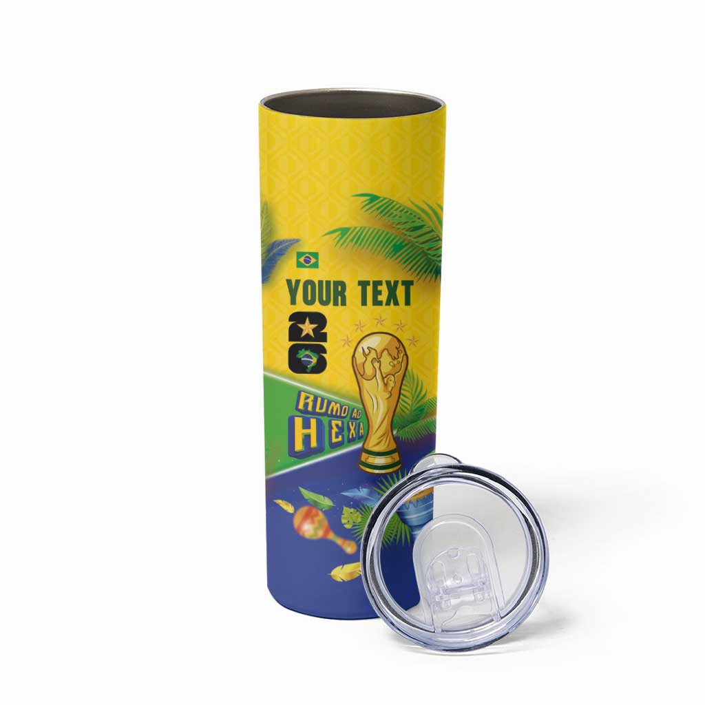 Personalized Brasil Rumo ao Hexa 26 Skinny Tumbler World Trophy Gold Tropical Plants Carnival Style