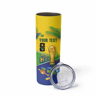 Personalized Brasil Rumo ao Hexa 26 Skinny Tumbler World Trophy Gold Tropical Plants Carnival Style